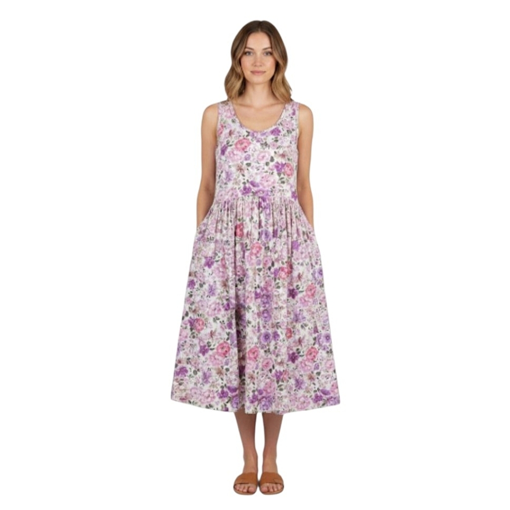 Threads Cottagecore Prairie Floral Sleeveless Cotton Midi Dress